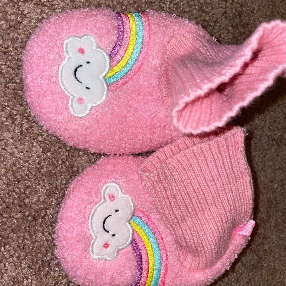 Pink Cloud and Rainbow Toddler Slippers